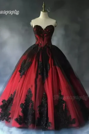 Red And Black Vintage Wedding Dress Sweetheart A-Line Gothic Wedding Gown For Bride 2025 Customized Vestido De Novia