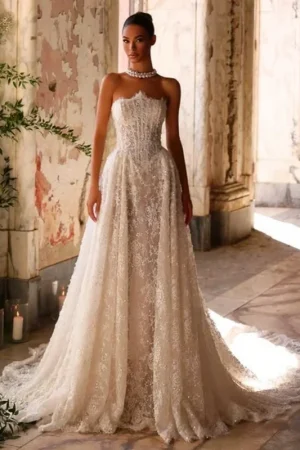 Customized Shiny luxury Lace ivory A Line Wedding Dresses Sweetheart decal vestidos de novia Made robes De mariée