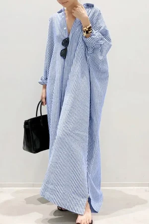 2025 Stripe Printed Beach Party Sundress ZANZEA Spring Fall Bohemian Women Long Sleeve Lapel Dress Fashion Casual Loose Vestidos