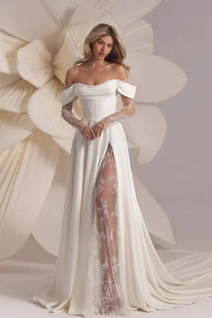 Mordern Off Shoulder Wedding Dresses A-Line Bridal Gown For Wedding Customized Bride Dresses vestidos de novia robe de mariée