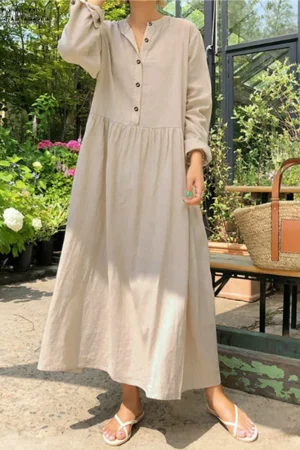 Women's Elegant Solid Cotton Robe Femme 2022 Spring Autumn Bohemian Maxi Dress ZANZEA Casual Long Sleeve Shirt Dresses Oversized