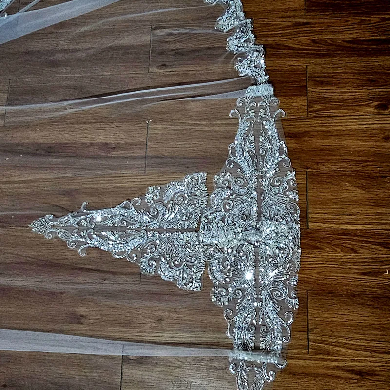 Luminous diamond sequins cathedral 3 meters wide veil bridal wedding accessories real with hair comb luxury veil custommade veil - Image 2