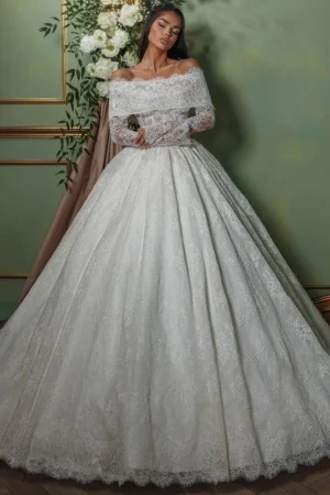 Lace s Off the Shoulder Long SleevesWedding Dresse Bridal Dress Court Train Customized Ball Gown Vestido de novia