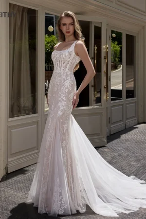 BEPEITHY Customized Mermaid Lace Wedding Dresses 2025 For Women Sleeveless Trumpet Boho Bride Ivory Bridal Gown Vestido De Novia