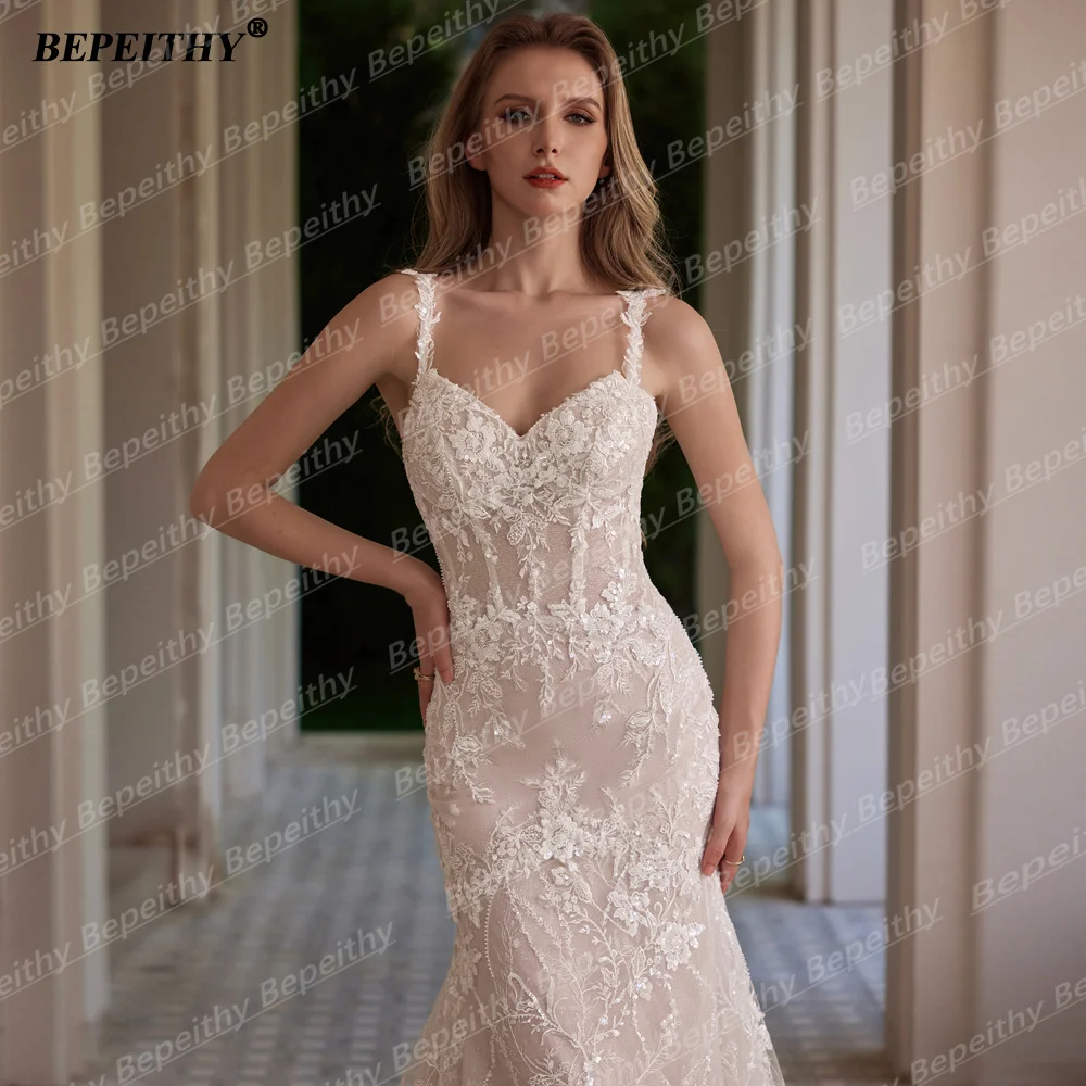 BEPEITHY Customized Luxury Beading Mermaid Wedding Dresses 2025 V Neck Sleeveless Lace Trumpet Ivory Bride Champagne Bridal Gwon - Image 2