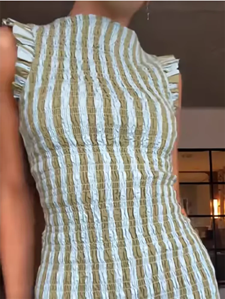 Fashion Half High Collar Vacation Long Dress Casual Sleeveless Draped Bohemian Dress Elegant Hight Waist Slim Swing Party Dress