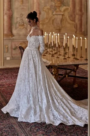 Mordern Sweetheart A Line Wedding Dress 2025 Bridal Gowns Long Sleeve Backless Customized Bridal Dresses For Wedding
