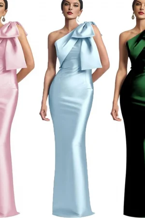 Evening Dress Women Elegant Tight Sexy Satin Single Shoulder With Bow Bridal Formal Long Ball Gowns Trend Pageant Dress