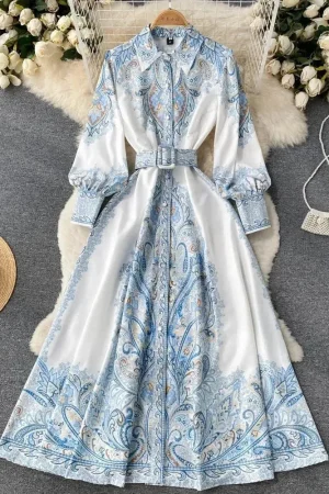 New Vintage Women Dresses Long Sleeve Printed Floral High Waist Boho Party Maxi Vestidos Elegant Luxury Long Dresses 2025 Autumn