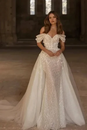 Customized FW Sweetheart Mermaid Elegant Wedding Dresses Detachable Train Robe De Mariee 2025Off The Shoulder Vestido De Novia